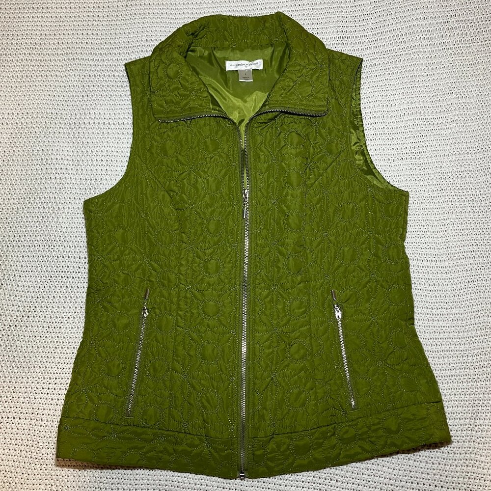 Christopher & Banks Green Floral Quilted Vest Women's Small Lightweight Outdoors